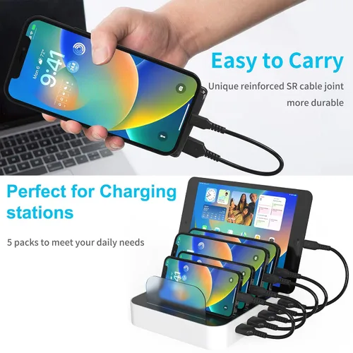 Miniatura 6 de Cable de carga para iPhone de 1 pie, paquete de 5 cables cortos USB A a Lightning de 12 pulgadas, cable de carga Apple certificado MFi de carga