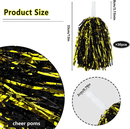 Miniatura 2 de HAVAGDTM 36PCS Cheerleading Pom Poms Metallic Foil Plastic Pom Poms with Baton Handle for Game Sports Squads Dancing Party Football Basketball Club