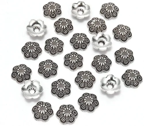 Miniatura 10 de 100 unidades/lote de tapas de cuentas de 0.236 pulgadas para joyas, receptáculo de extremo, ahuecado, toro de flores, bricolaje, espaciado