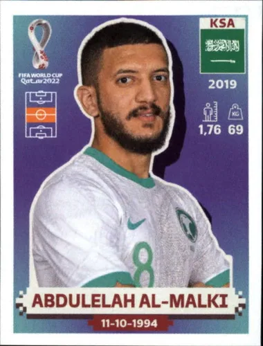 2022 Panini World Cup Soccer Sticker #KSA13 Abdulelah Al-Malki Saudi Arabia Group C Official Qatar WC Album Sticker in Raw (NM or Better) -