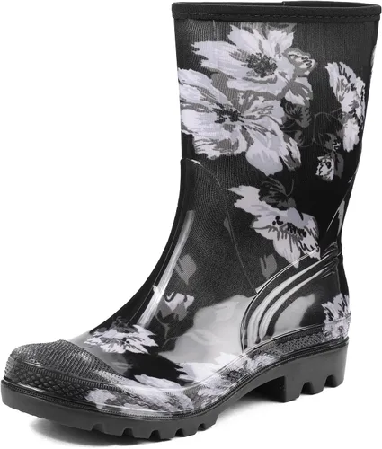 Miniatura 57 de DKSUKO Waterproof Womens Rain Boots insulated,Lightweight Rubber fashion Boots in Gardening,Warm and Comfortable Wide Calf Rain Boots with Glossy in