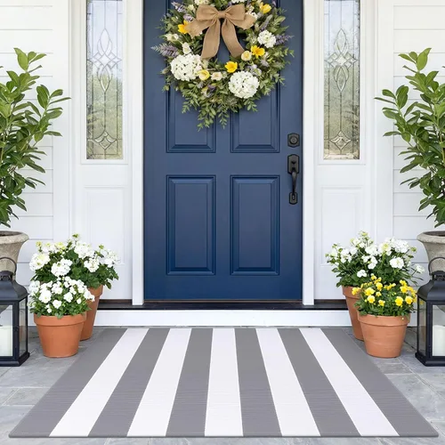 Miniatura 41 de KOZYFLY Alfombra a rayas blancas y negras de 2 x 3 pies, tejido de algodón, lavable, para interiores y exteriores, alfombra pequeña para puerta