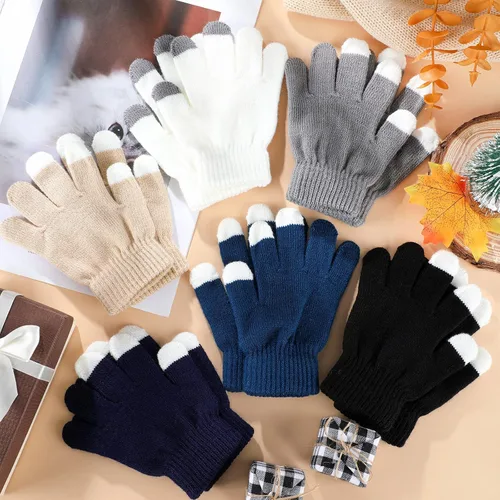 Miniatura 6 de SATINIOR 6 pares de guantes de punto para niños, guantes de invierno cálidos, guantes elásticos para niños o niñas