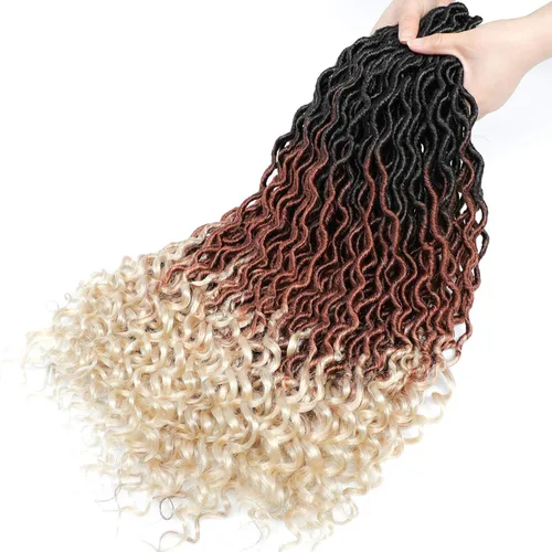 Miniatura 28 de Karida Rastas de cabello sintético de ganchillo de 18 pulgadas, 8 paquetes de cabello de ganchillo preanudado de diosa, rastas sintéticas onduladas