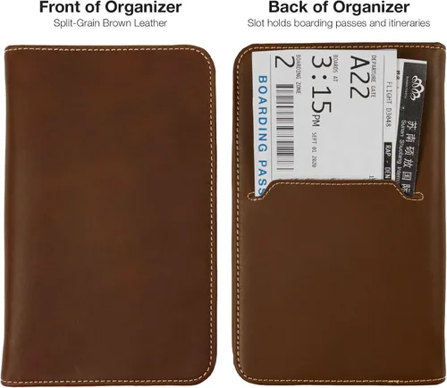 Miniatura 5 de Cartera de viaje y soporte para pasaporte, material de grano dividido marrón
