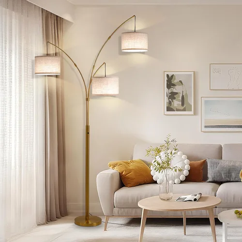 Miniatura 2 de Lámparas de pie doradas para sala de estar, lámpara de pie de arco súper brillante con control remoto, 3 lámparas de pie altas con regulación Sombra