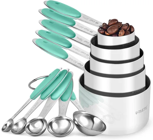 U-Taste - Juego de tazas y cucharas medidoras: U-Taste 18/8 de acero inoxidable 10 piezas apilables de metal, juego de medidas para cocina, hornear,