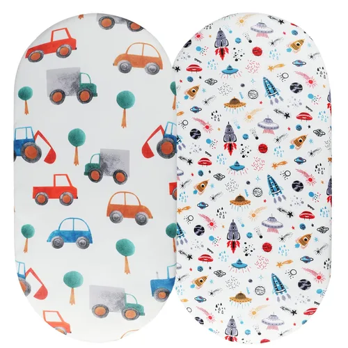 Juego de sábanas de moisés, paquete de 2 sábanas bajeras ajustadas, elásticas, ultra suaves, para colchón rectangular ovalado de reloj de arena,