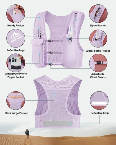 Miniatura 5 de Zelvot Chaleco para Correr para Mujeres y Hombres, Patente Original de EE. UU., Chaleco de Hidratación para Correr con Correas de Pecho Ajustables