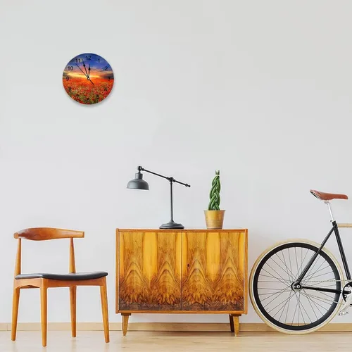 Miniatura 3 de Reloj de pared silencioso sin tictac de PVC, paisaje con hermosa puesta de sol en el campo C, funciona con pilas, 10 pulgadas (9.8 in), reloj