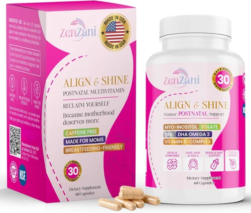 Align & Shine - Vitaminas posnatales para mujeres, DHA, hierro, folato, vitamina B12 y mio-inositol, recuperación posparto, amigable con la