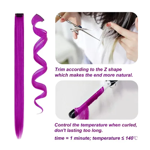 Miniatura 4 de 13 extensiones de cabello sintético con clip de colores de 20 pulgadas, multicolores, lacio, con clip, para mujer, para regalo, extensiones
