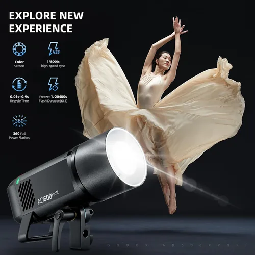 Miniatura 2 de GODOX AD600 Pro II AD600Pro II - Estroboscópico flash para exteriores, 2.4G TTL Studio Flash HSS 1/8000s, luz de modelado bicolor de 40 W, batería