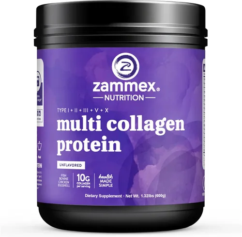 Polvo de proteína de colágeno múltiple sin sabor, 60 porciones, mezcla premium de carne de res alimentada con pasto, pollo, pescado silvestre,