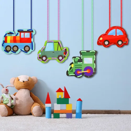 Miniatura 6 de Zonon 8 tarjetas de cordones para niños, tarjetas de costura en 8 patrones, juegos de cordones para desarrollar imaginación, suministros educativos