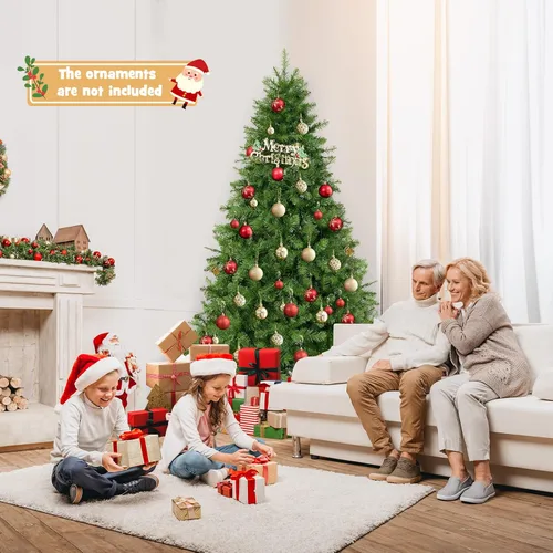 Miniatura 9 de GOFLAME Árbol de Navidad preiluminado de 7 pies, árbol de Navidad artificial con 700 luces LED y 1188 puntas de rama, árbol de Navidad con bisagras