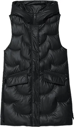 Miniatura 5 de Chaleco con capucha para mujer, versión larga, acolchado, con relleno de plumón sintético, adecuado para otoño e invierno, chalecos de talla grande