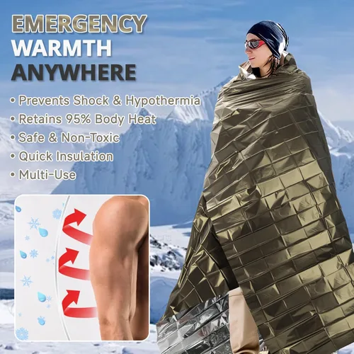 Miniatura 6 de SecuCaptain Mantas térmicas de emergencia de supervivencia: extra grande de 84" x 63" kit de manta de Mylar espacial para exteriores, invierno frío