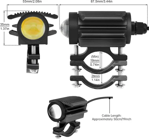 Miniatura 3 de Windance 2 unidades de faro LED para motocicleta, 32W, 4 modos, haz alto/bajo, amarillo/blanco, 6500K, impermeable, foco auxiliar para tractor