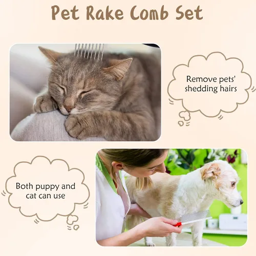 Miniatura 4 de Kit de aseo para mascotas de 4 piezas - peines para desenredar, cepillo de alambre y peine de acero para quitar nudos y pelo de perros, gatos