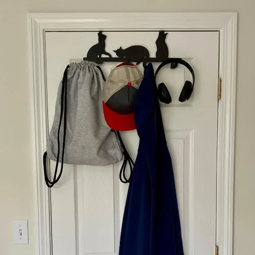 Miniatura 4 de Evelots Organizador para colgar toallas y abrigos sobre la puerta, con 4 ganchos, diseño de gatito, fácil instalación sin herramientas, hierro