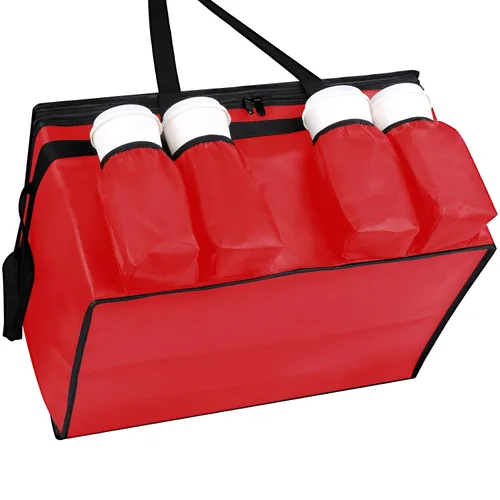 Miniatura 7 de musbus Bolsa aislada para entrega de alimentos con portavasos/portadores de bebidas Premium XXL, ideal para bebidas, comestibles, pizza, calidad Rojo