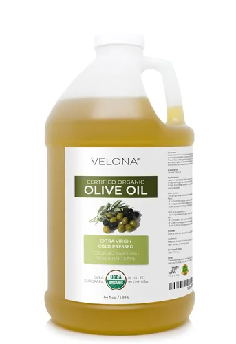 Aceite de oliva orgánico certificado USDA de velona - 64 Fl Oz | 100% puro y natural, aceite base | extra virgen, no refinado, prensado en frío |