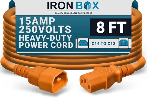 Miniatura 33 de IronBox Electric - Cable de Alimentación C14 a C13 de Servicio Pesado, 15A, 250V, Cable de Extensión para Computadora 14/3 AWG - Cables