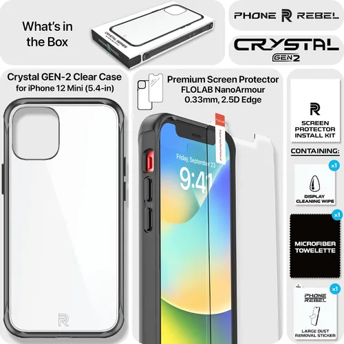 Miniatura 6 de REBEL Funda transparente para iPhone 12 Mini [Crystal Series Gen-2] sin amarillamiento, doble arañazos, protección a prueba de golpes, agarre