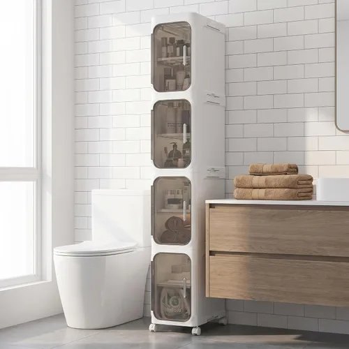 Miniatura 16 de KHNR Armario de almacenamiento de baño delgado de 3 niveles, gabinetes de almacenamiento plegables, almacenamiento de baño estrecho, organizador