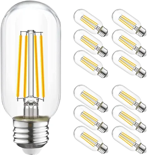 Miniatura 8 de Bombilla LED regulable T45 equivalente a 60 W, bombillas LED Edison vintage E26, bombilla decorativa tubular transparente, 2700 K, blanco suave, 750