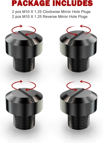 Miniatura 3 de MZS Tapones para agujeros de espejo, tapas universales para cubrir espejos de motocicleta, color negro, CNC, 4 piezas, M10 x 1.25 en sentido