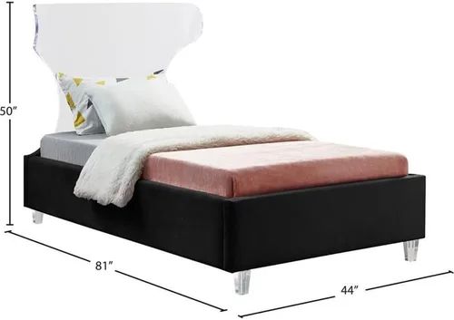 Miniatura 3 de Meridian Furniture Colección Ghost Modern Cama tapizada de terciopelo contemporánea con cabecera y patas acrílicas, tamaño individual, color negro