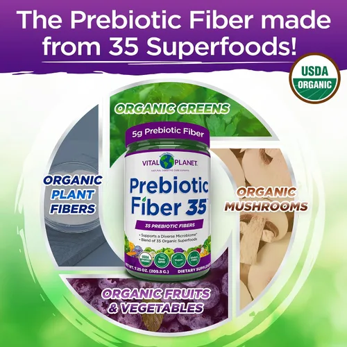 Miniatura 3 de Vital Planet - Suplemento de fibra diversa de fibra 35 en polvo para apoyo dietético y estreñimiento ocasional con 35 fibras prebióticas y 35