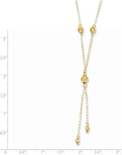Miniatura 2 de Lariat de cuentas de oro amarillo sólido de 14 quilates con cadena de collar de extensión de 2 pulgadas de 16 pulgadas, Metal