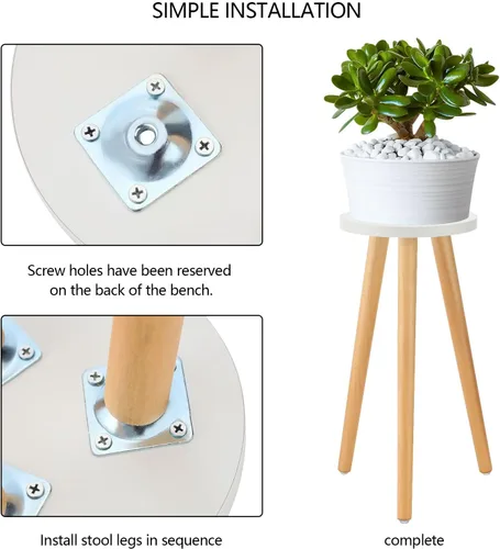 Miniatura 8 de A2 - Soporte alto para plantas de interior, mesa auxiliar redonda de madera con soporte para macetas, decoración moderna del hogar
