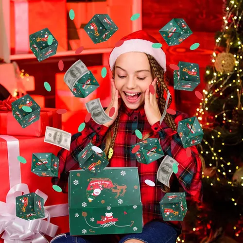Miniatura 3 de Caja de regalo explosiva sorpresa de Navidad de BABORUI para dinero, caja de regalo explosiva de Navidad con confeti, caja sorpresa desplegable