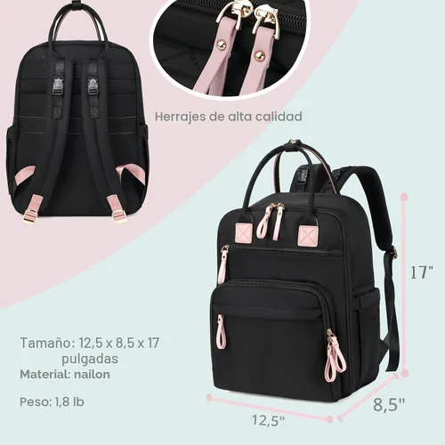 Miniatura 6 de LORADI Mochila grande de 18 bolsillos para pañales con bolsillos impermeables y hebilla para cochecito, bolso convertible para bebé (Negro, Grande)