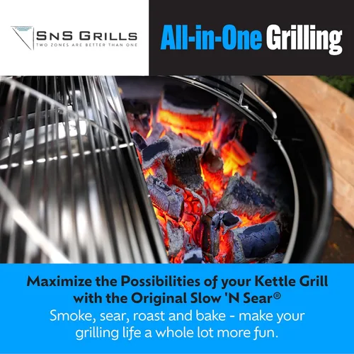 Miniatura 3 de SnS Grills - Inserto original patentado de Slow 'N Sear – Cesta de carbón de acero inoxidable con depósito de agua integrado para ahumar bajo