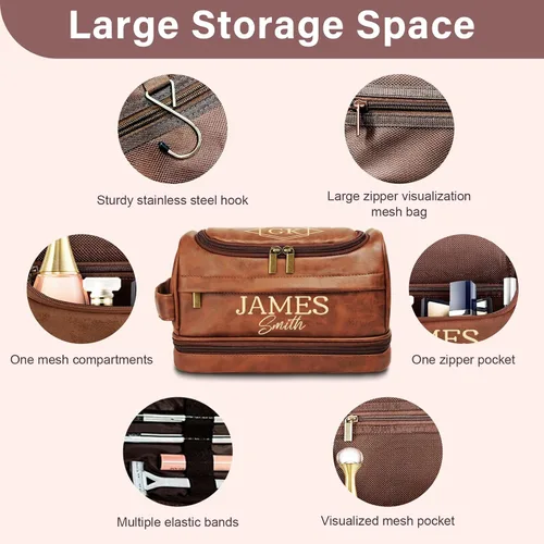 Miniatura 6 de Neceser personalizado para hombres, regalo de graduación para él, bolsa de afeitar de viaje personalizada de cuero grabado, regalos del día