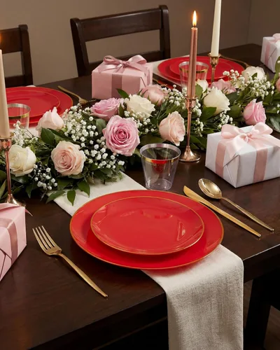 Miniatura 6 de PULOTE 100 platos de plástico rojo desechables, resistentes, incluye 50 platos de cena / 50 platos de postre para fiestas y Navidad