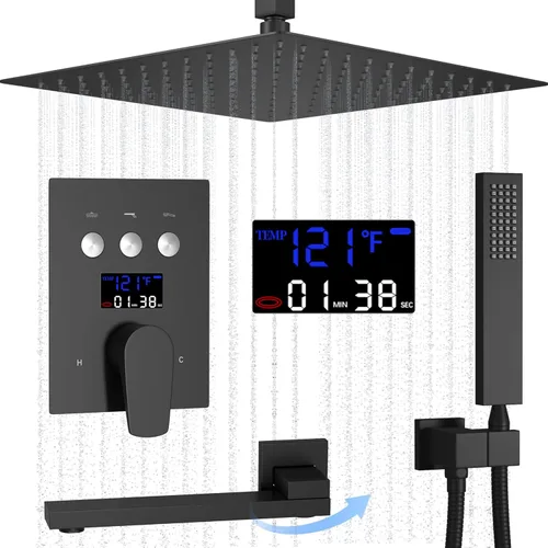 Miniatura 9 de Accesorios de ducha de oro cepillado Tub AYIVG Juego de grifo de ducha combinado montado en el techo con cabezal de ducha de 12 pulgadas y boquilla