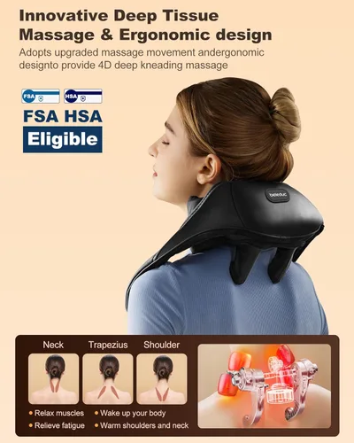 Miniatura 3 de Beleduc Masajeador de cuello y espalda con calor relajante, apto para FSA, masajeador de cuello y hombros inalámbrico, masaje Shiatsu 4D mejorado