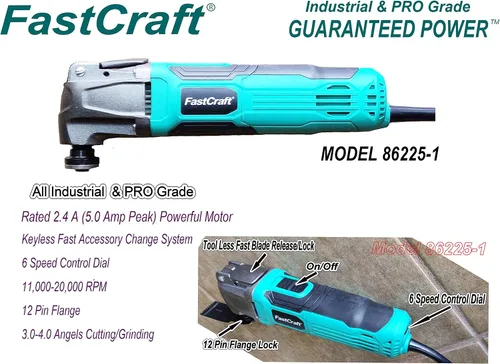 Miniatura 7 de Kit de herramientas oscilantes de 14 piezas PRO modelo 86225-1 con cable de 5.0 amperios de potencia máxima garantizada