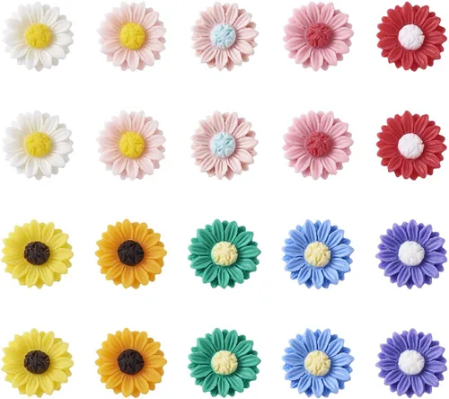 Miniatura 12 de Craftdady Cuentas de flores de resina, 72 piezas de cabujones de flores kawaii con parte trasera plana, 2 estilos, sin agujero, cuentas de rosas