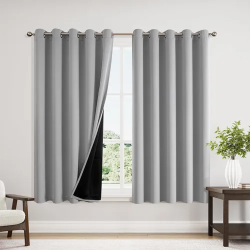 Miniatura 96 de ChrisDowa - Cortinas 100% opacas, para dormitorio, con forro negro, 2 capas gruesas, aislamiento térmico y ojales, 63 pulgadas de largo, juego de 2