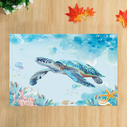 Miniatura 3 de Alfombra de baño de tortugas marinas, alfombra de baño antideslizante con concha marina subacuática, accesorios de baño, tapete de ducha de animales