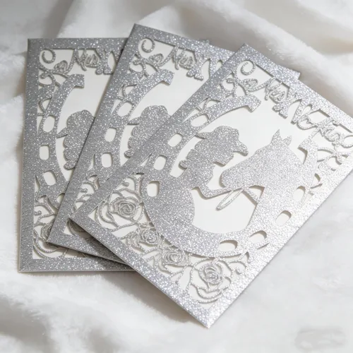 Miniatura 7 de 50 piezas de tarjetas de invitación de quinceañera con purpurina, invitación para fiesta de los 15 años, purpurina de caballo, DIY, tarjetas de boda