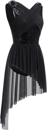 Miniatura 2 de AFAVOM Disfraz de baile lírico para mujer, vestido de lentejuelas con flores, falda asimétrica de tul fluida, disfraces de danza contemporánea