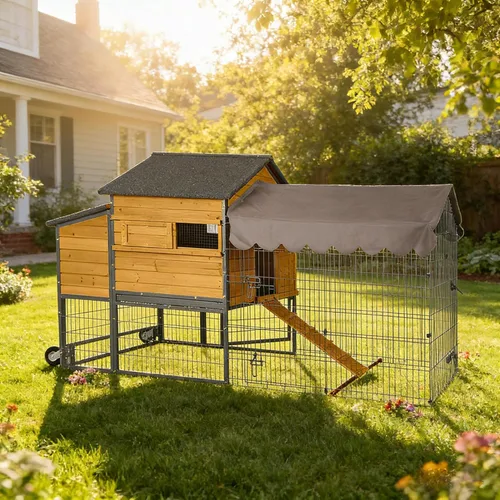Miniatura 19 de Aivituvin Gallinero para 4-6 pollos/patos, gallinero de madera para exteriores, jaula grande para gallineros con dos cajas anidables (gris, AIR45)